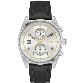 Hugo Boss Watch Chronograph Battery with Black Leather Strap